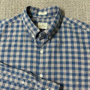 J. Crew Slim Stretch Checkered Plaid Button Down‎ Shirt Mens Medium Blue/Gray